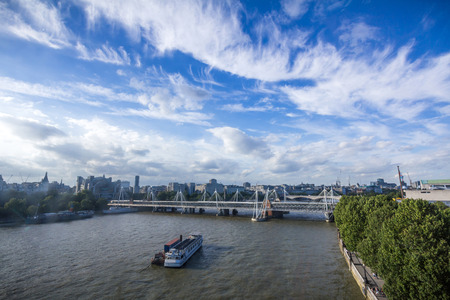 Hungerford Bridge and Golden Jubilee Bridges in London, United Kingdomの写真素材