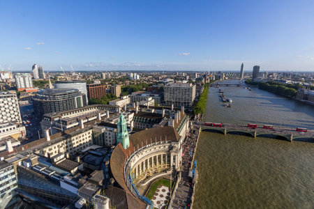 View of County Hall and Westminster Bridge from London eye in London, UK