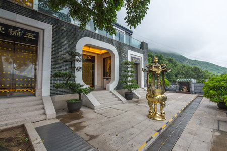 A new section of Tsing Shan Monastery in Tuen Mun, Hong Kong. It is also known as Castle Peak Monastery since this temple complex perched on the hill of Castle Peak.のeditorial素材