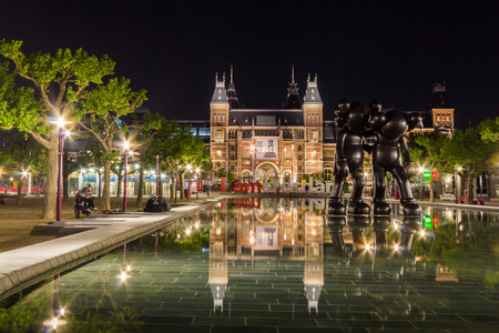 The Rijksmuseum at night. It is a Netherlands national museum dedicated to arts and history.のeditorial素材