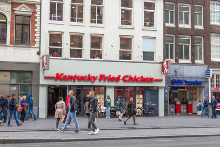 KFC restaurant in Amsterdam. KFC is a multinational chain of chicken restaurants, originating in the USA.のeditorial素材