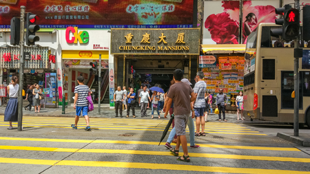 Chungking Mansions is a famous Tourist spot in Tsim Sha Tsui, Kowloon, Hong Kongのeditorial素材