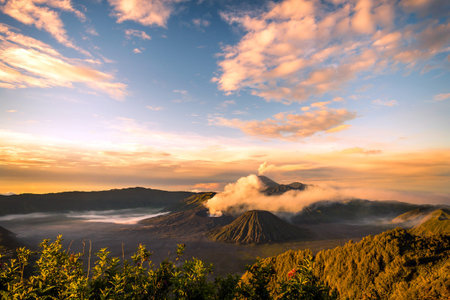 Sunrise over Bromo Tengger Semeru National Park in East Java, Indonesia