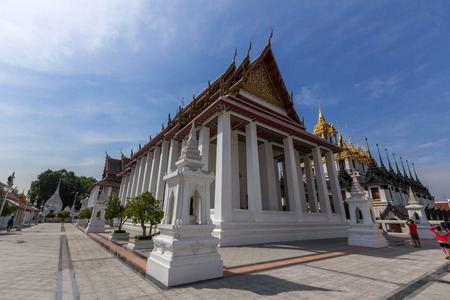 Loha Prasat Metal Castle and Wat Ratcha Natdaram Worawihan in Wat Ratchanatdaram. Wat Ratchanatdaram is a buddhist temple in Bangkok, Thailand.のeditorial素材