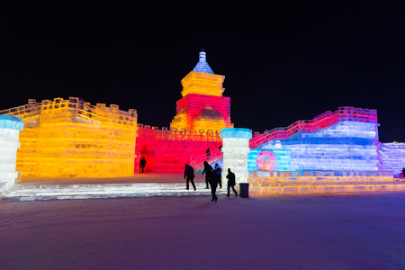 Harbin International Ice and Snow Sculpture Festival is an annual winter festival that takes place in Harbin. It is the largest ice and snow festival in the world.のeditorial素材