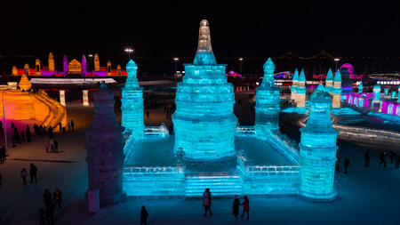 Harbin International Ice and Snow Sculpture Festival is an annual winter festival that takes place in Harbin. It is the largest ice and snow festival in the world.のeditorial素材