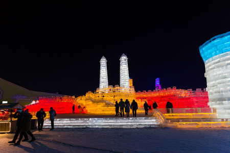 Harbin International Ice and Snow Sculpture Festival is an annual winter festival that takes place in Harbin. It is the largest ice and snow festival in the world.のeditorial素材