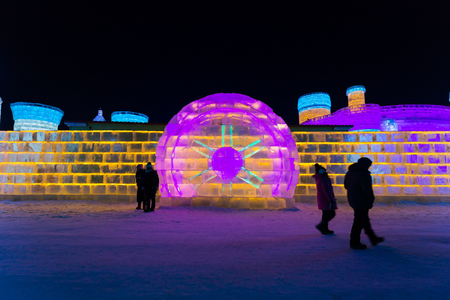 Harbin International Ice and Snow Sculpture Festival is an annual winter festival that takes place in Harbin. It is the largest ice and snow festival in the world.のeditorial素材