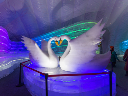 Harbin International Ice and Snow Sculpture Festival is an annual winter festival that takes place in Harbin. It is the largest ice and snow festival in the world.のeditorial素材