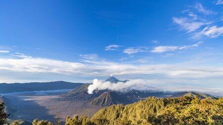 Active volcano in Bromo Tengger Semeru National Park in Indonesiaの写真素材
