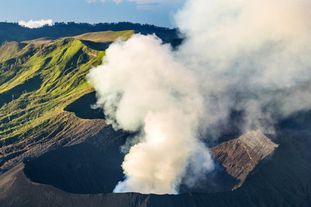 Active volcano in Bromo Tengger Semeru National Park in Indonesia