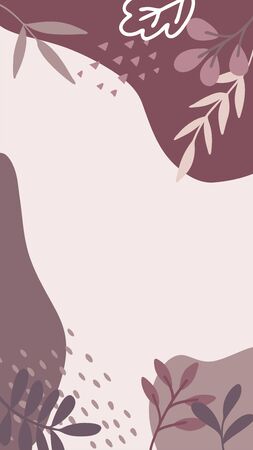 Abstract floral vector modern stories background. Hand-drawn leaves template.のイラスト素材