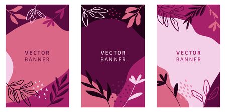 Set of abstract leaves vector modern stories background. Geometric floral illustration template background. Flat colorful liquid shape.のイラスト素材