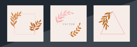 Botanical hand drawn card. Vector floral invitation frame. Decorative leaves elements border...