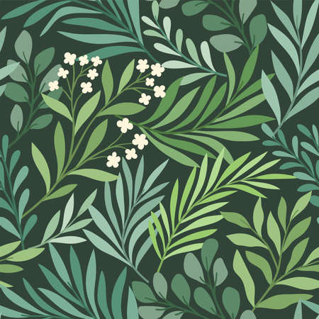 Floral vector seamless pattern. Delicate botanical wallpaper. Repeatable background with leaves.のイラスト素材