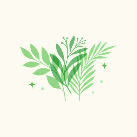 Vector modern floral arrangement background. Cute delicate botanical illustration with leaves and plants.のイラスト素材