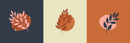 Vector modern floral arrangement background. Cute delicate botanical illustration with leaves and...