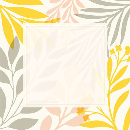 Modern floral vector banner. Botanical illustration template background. Abstract plant elements for print design, social media, post banner and presentation.のイラスト素材