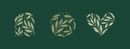 Vector floral elements design. Cute illustration with leaves. Modern template for social media, print, product, emblem.のイラスト素材