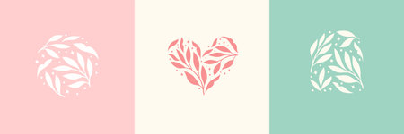 Vector floral elements design. Cute illustration with leaves. Modern template for social media, print, product, emblem.のイラスト素材