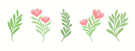 Set of botanical vector elements. Hand drawn illustration with leaves and plants.Â  Floral ornaments for card, logo design, print fashion.のイラスト素材