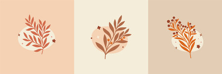 Vector modern floral arrangement background. Cute delicate botanical illustration with leaves and plants.のイラスト素材