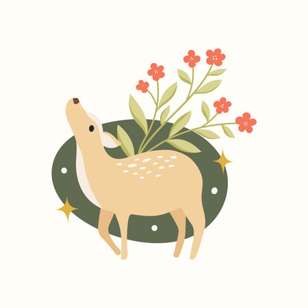 Vector decorative Christmas design elements. Cute illustration with deer, leaves, xmas elements for greeting cards, social media post, print design.のイラスト素材