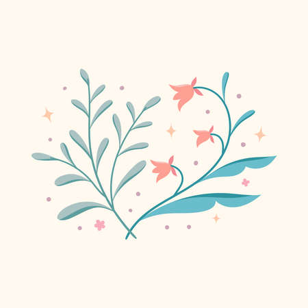 Vector modern floral arrangement background. Cute delicate botanical illustration with leaves and plants.のイラスト素材
