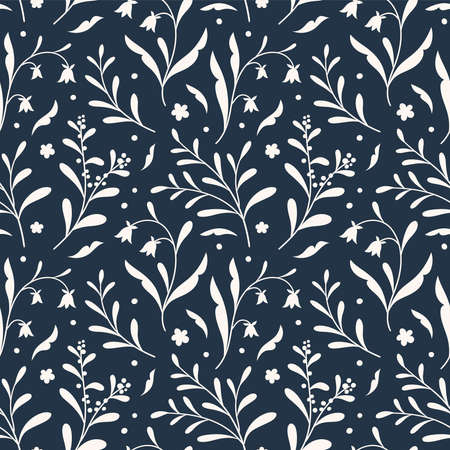Floral vector seamless pattern. Delicate botanical wallpaper. Repeatable background with leaves and flowersのイラスト素材