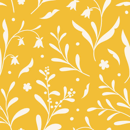 Floral vector seamless pattern. Delicate botanical wallpaper. Repeatable background with leaves and flowersのイラスト素材