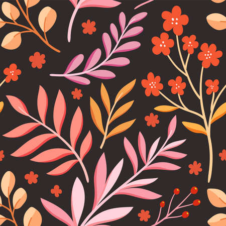 Vector hand drawn leaves seamless pattern. Abstract trendy floral background. Repeatable texture.のイラスト素材