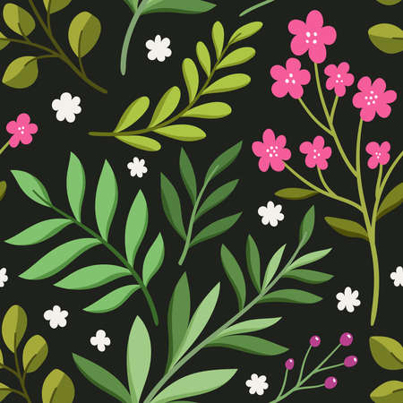 Floral vector seamless pattern. Delicate botanical wallpaper. Repeatable background with leaves and flowersのイラスト素材