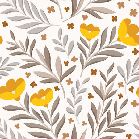 Floral vector seamless pattern. Delicate botanical wallpaper. Repeatable background with leaves and flowersのイラスト素材