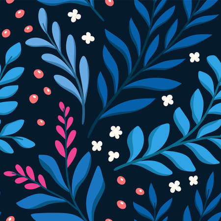 Floral vector seamless pattern. Delicate botanical wallpaper. Repeatable background with leaves and flowersのイラスト素材
