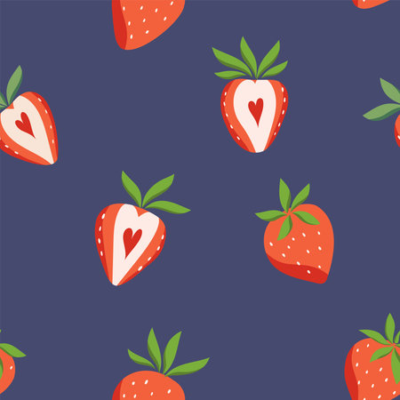 Seamless vector strawberry pattern.Â  Modern floral background with fruits, leaves. Modern template for social media, print, product, greeting cards.のイラスト素材