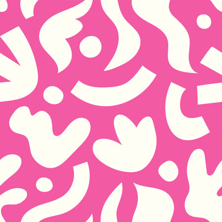 Seamless pattern with abstract shapes in pink and white colors.のイラスト素材