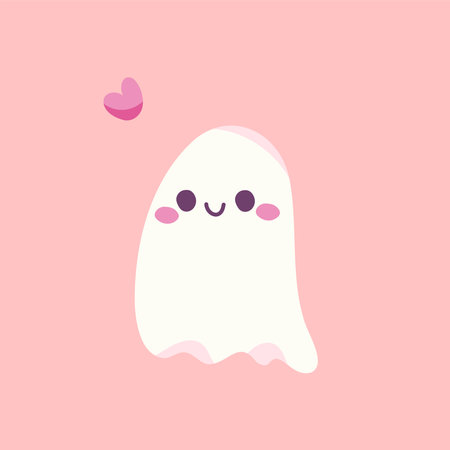 Cute ghost with hearts on pink background. Vector illustration in flat style.のイラスト素材