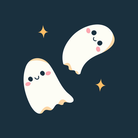 Cute ghosts. Vector illustration in flat style on dark background.のイラスト素材