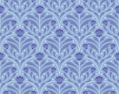Seamless pattern with blue flowers on a blue background. Vector illustration.のイラスト素材
