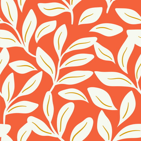 Seamless pattern with leaves on orange background. Vector illustration.のイラスト素材
