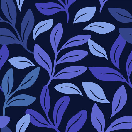 Seamless pattern with leaves on a dark blue background. Vector illustration.のイラスト素材