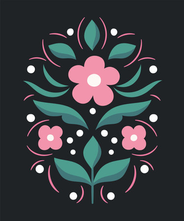 Vector illustration of a stylized floral pattern on a black background.のイラスト素材