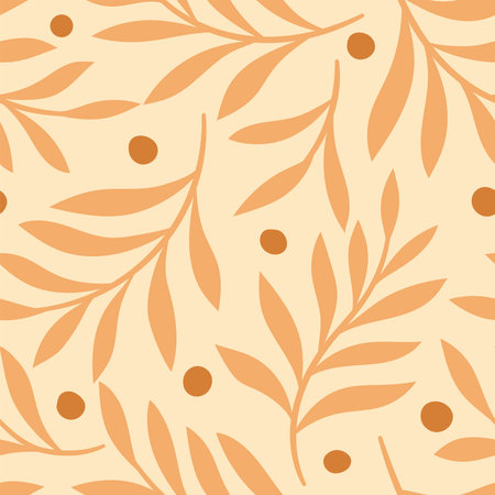 Seamless floral pattern with leaves and dots. Vector illustration.のイラスト素材
