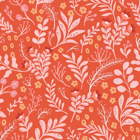 Seamless floral pattern with flowers and leaves. Vector illustration.のイラスト素材