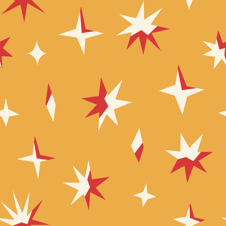 Seamless pattern with red stars on orange background. Vector illustration.のイラスト素材