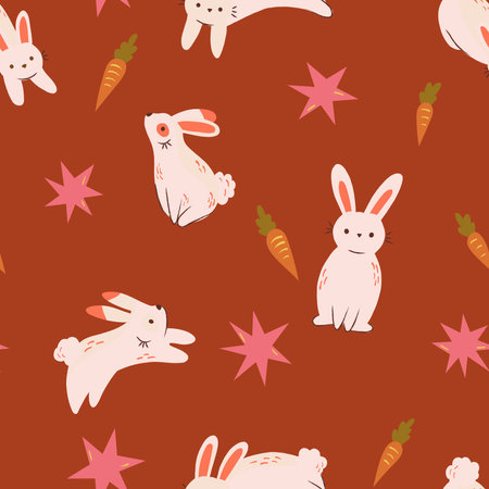 Seamless pattern with cute bunnies and carrots. Vector illustration.のイラスト素材