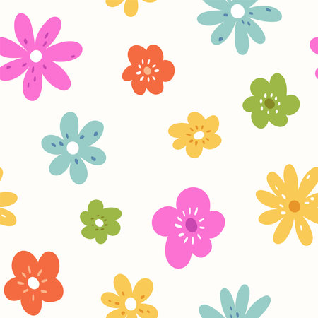 Seamless pattern with colorful flowers on white background. Vector illustration.のイラスト素材