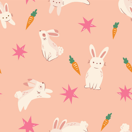 Seamless pattern with cute bunnies and carrots. Vector illustration.のイラスト素材