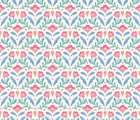 Seamless pattern with decorative flowers in retro style. Vector illustrationのイラスト素材