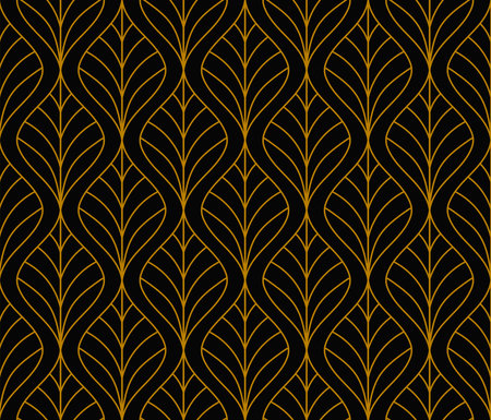Seamless pattern with gold leaves on black background. Vector illustration.のイラスト素材